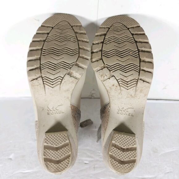 Sorel Women's Nadia US7 Beige Leather Snakeskin Embossed Peep Toe Ankle Booties - Picture 10 of 16